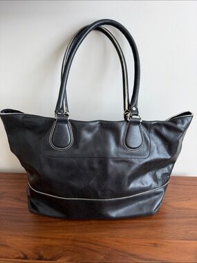 Banana Republic Black Leather Tote with Contrast Piping
